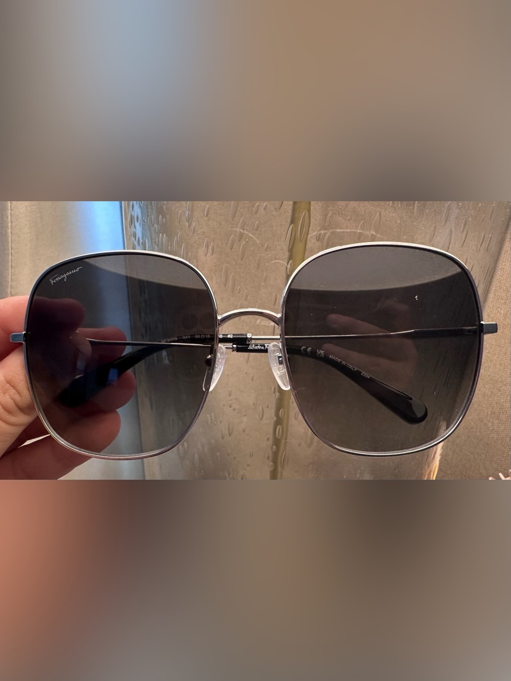 FERRAGAMO Silver Frame Gray Lens Women's Sunglasses